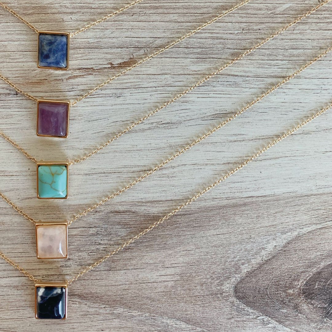 Square Stone Pendant Necklace