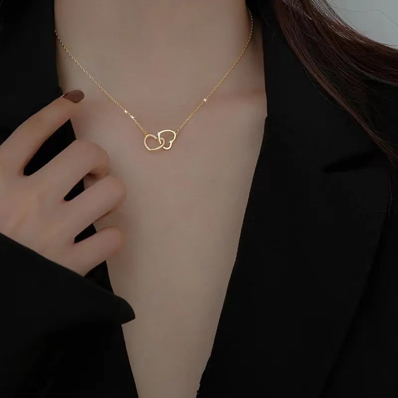 Double Heart Pendant Necklace