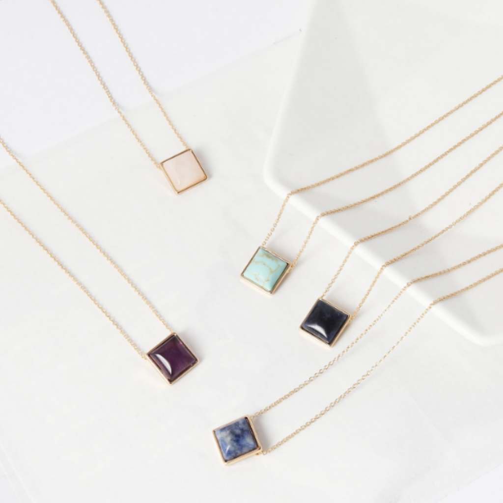 Square Stone Pendant Necklace