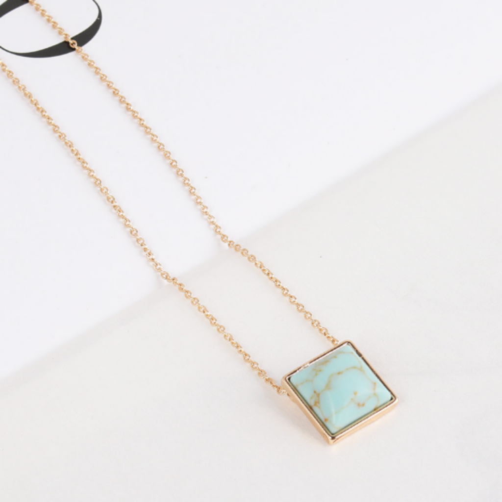 Square Stone Pendant Necklace