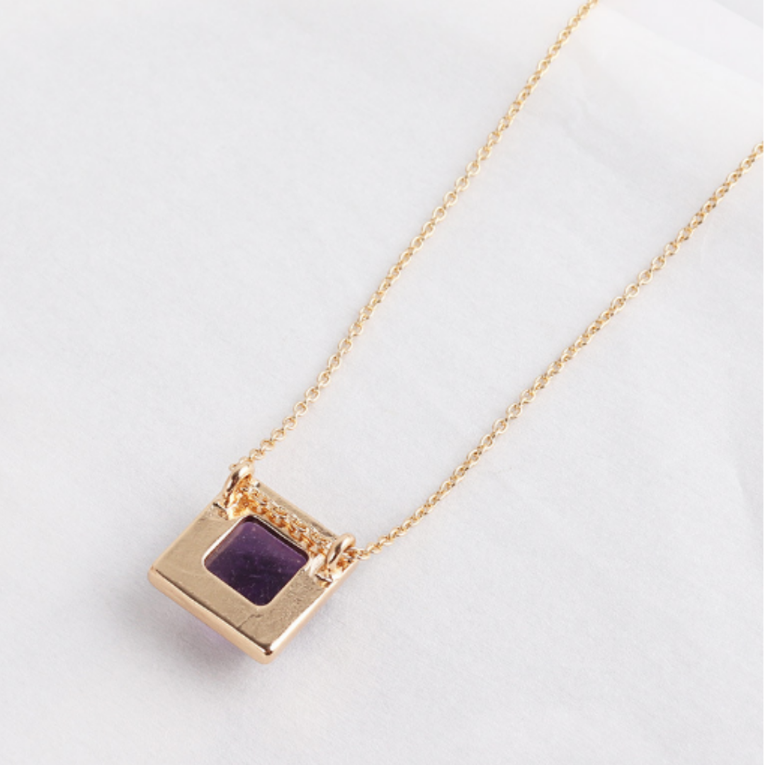 Square Stone Pendant Necklace