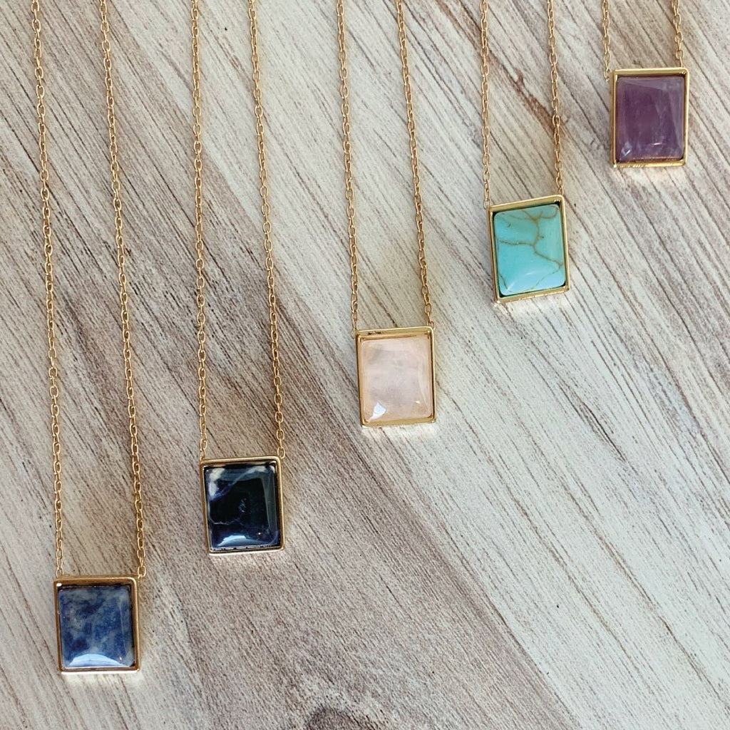 Square Stone Pendant Necklace